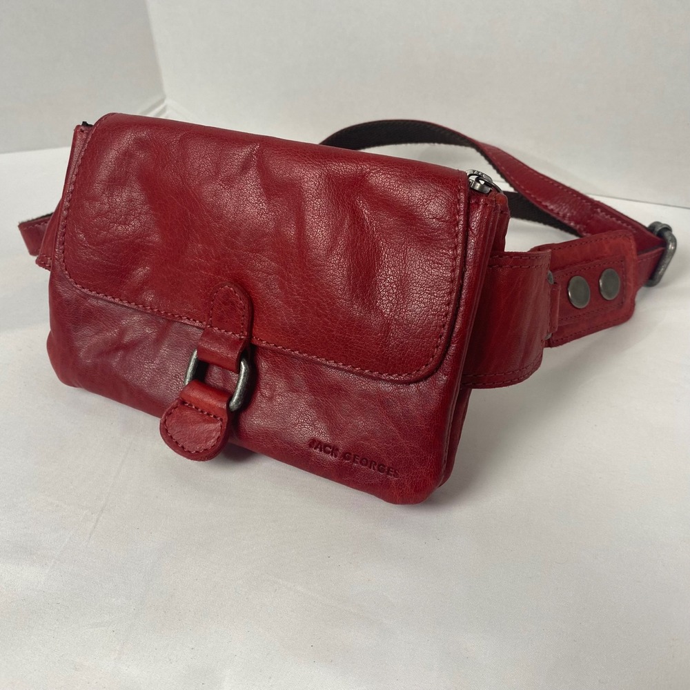 Jack Georges Buffalo Red Leather Belt Bag‎ Crossbody Fanny Pack Striped Voyager